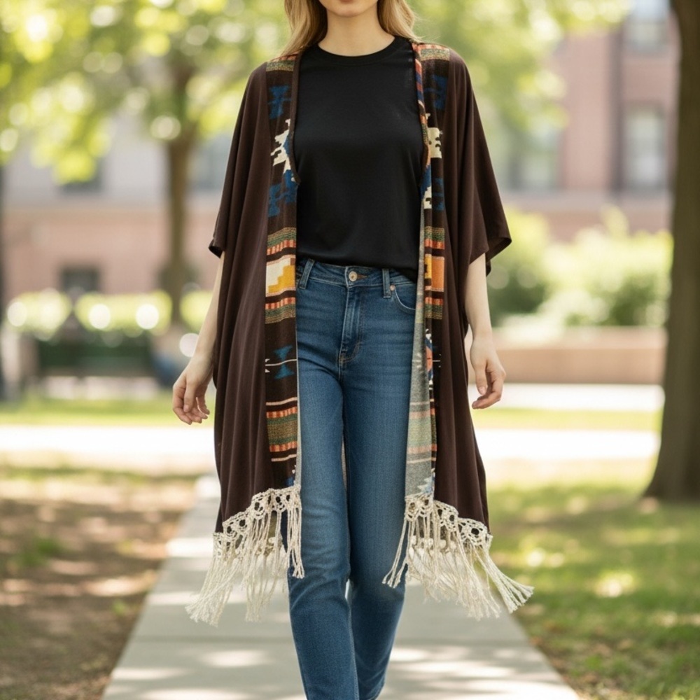 Bohemian Brown Fringe Poncho